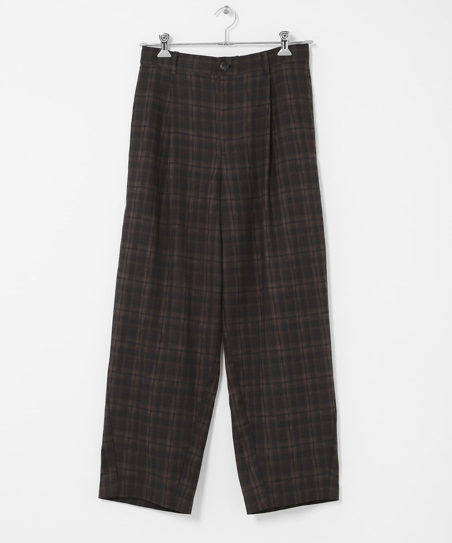 格紋桶形寬腿褲