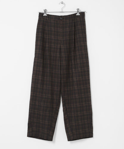 格紋桶形寬腿褲