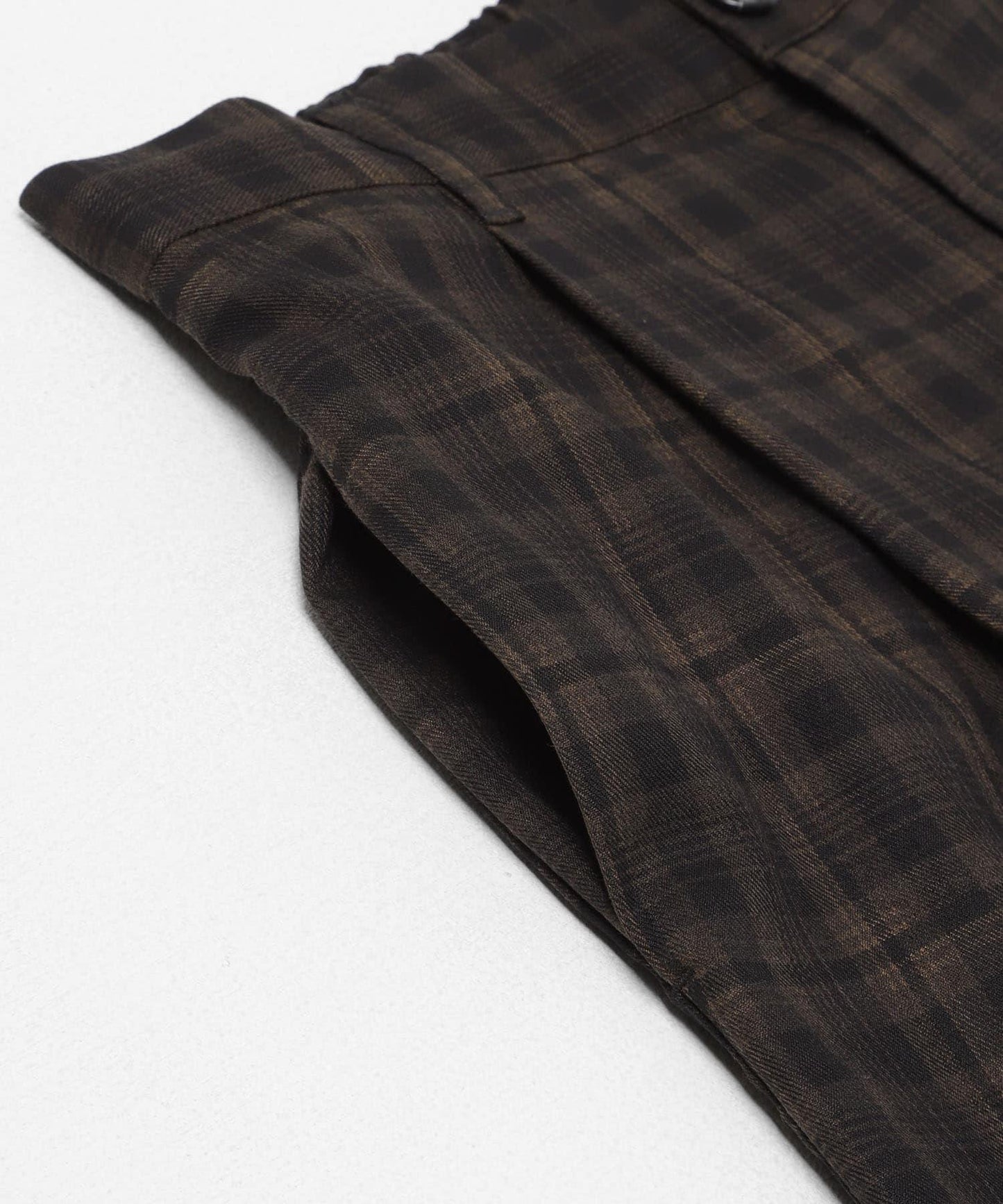 格紋桶形寬腿褲