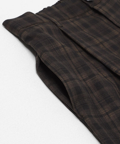 格紋桶形寬腿褲