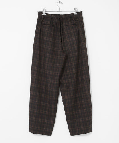 格紋桶形寬腿褲