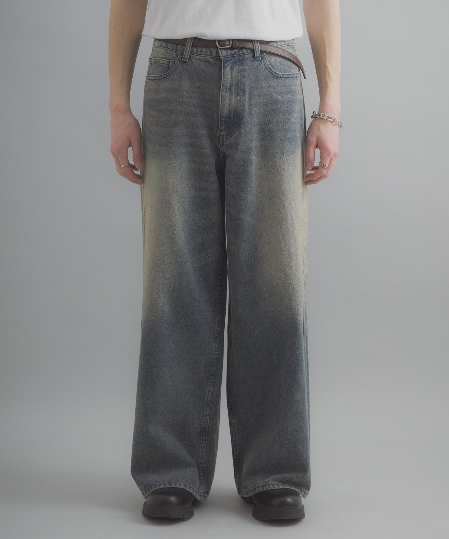 復古風牛仔寬腿褲