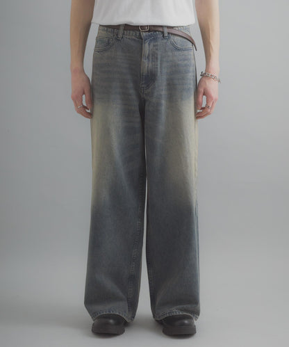 復古風牛仔寬腿褲