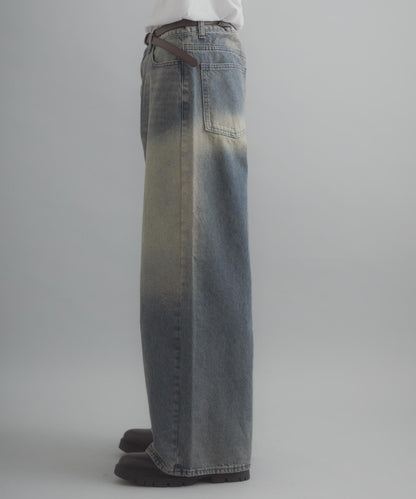 復古風牛仔寬腿褲