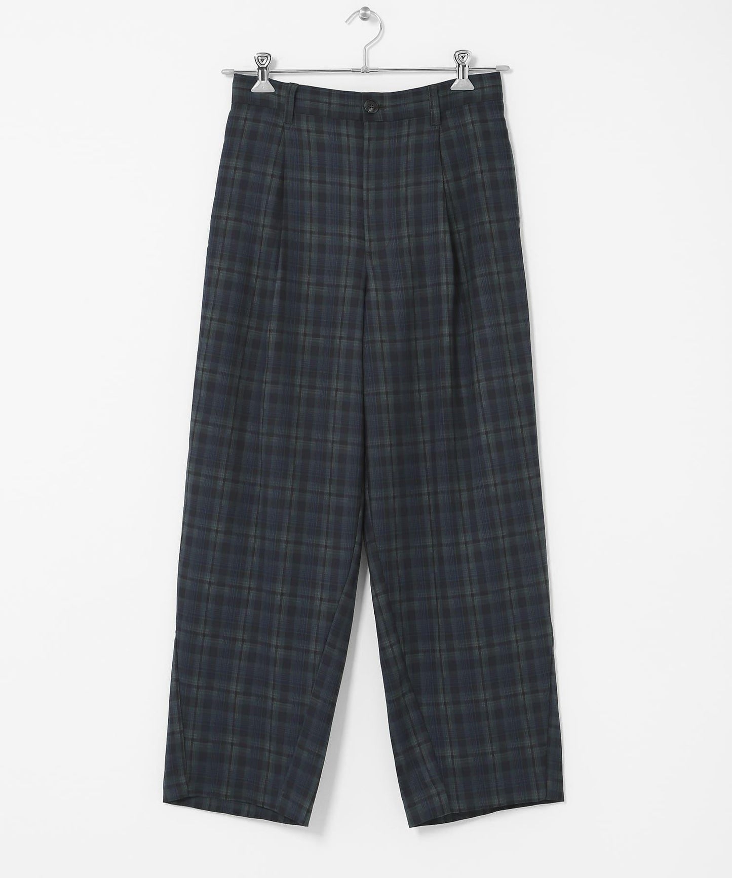 格紋桶形寬腿褲