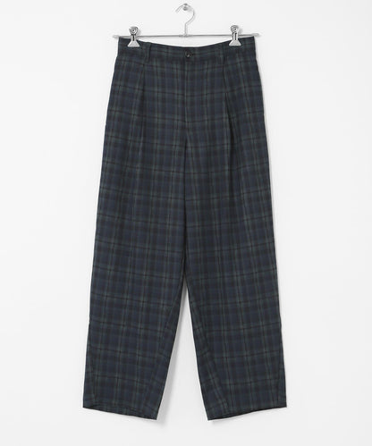 格紋桶形寬腿褲