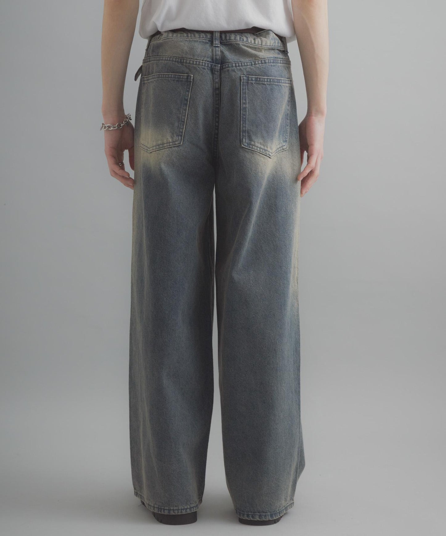 復古風牛仔寬腿褲