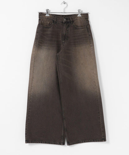 復古風牛仔寬腿褲