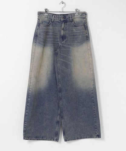 復古風牛仔寬腿褲