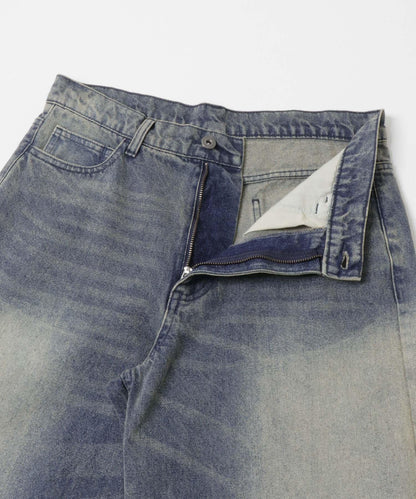 復古風牛仔寬腿褲