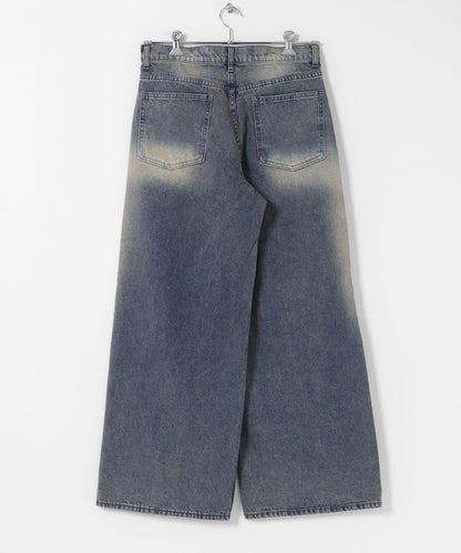 復古風牛仔寬腿褲