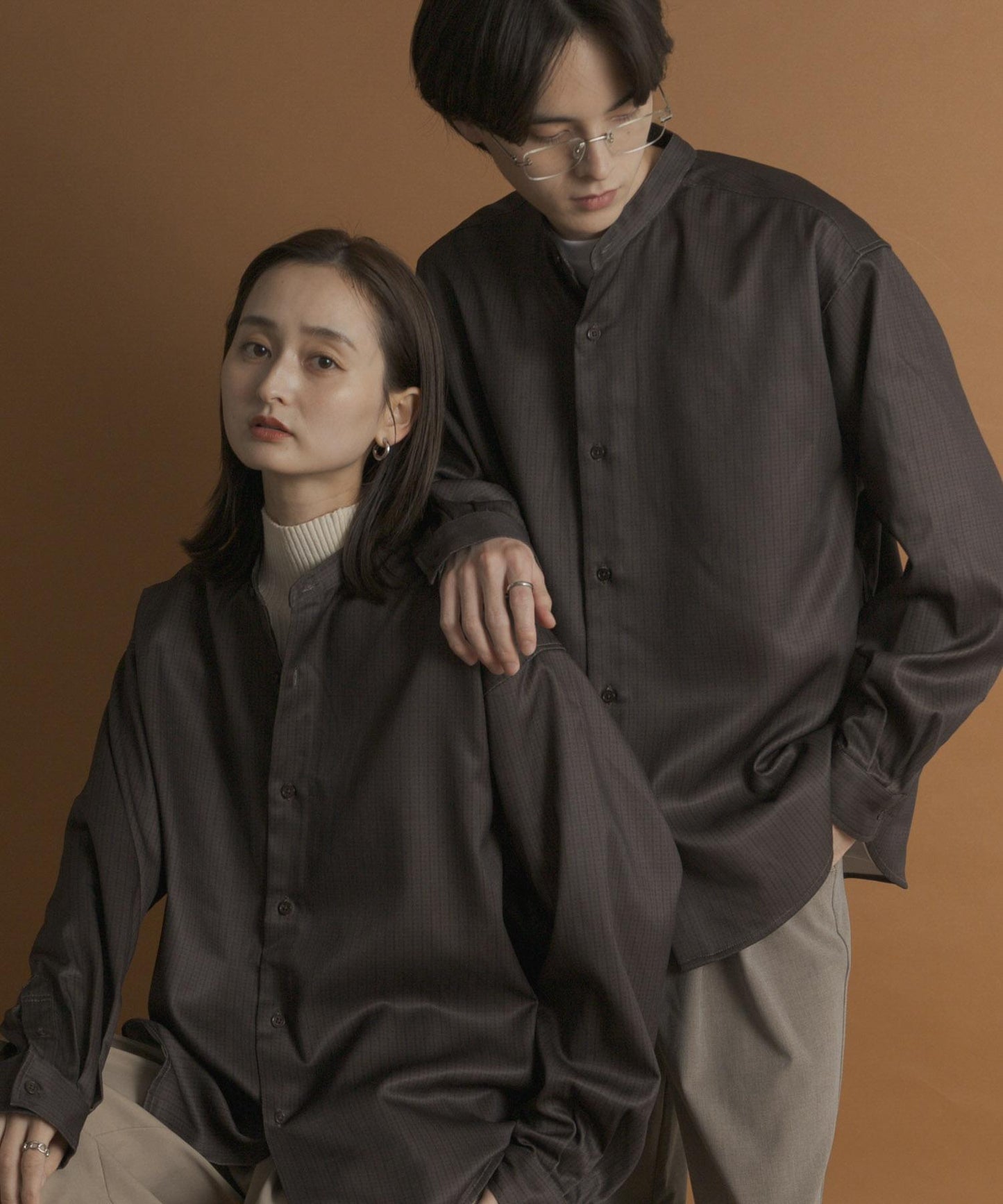 羊毛感立領寬鬆襯衫