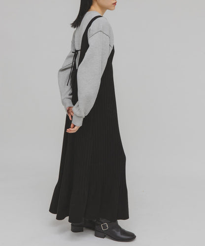 桃皮縐褶連衣裙