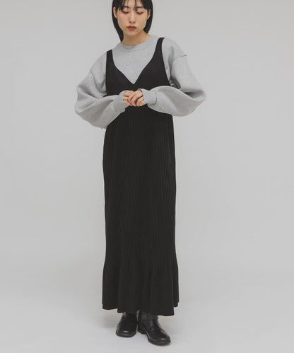 桃皮縐褶連衣裙