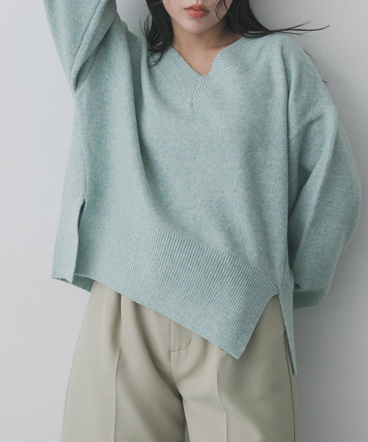 可水洗側開叉V領針織衫
