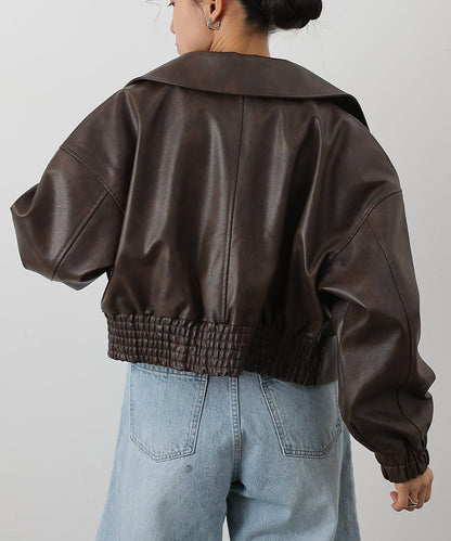 仿皮雙拉鍊短款夾克