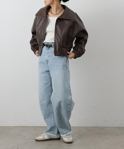 仿皮雙拉鍊短款夾克