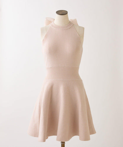 2WAY羽毛開衫套裝後系蝴蝶結針織迷你連衣裙