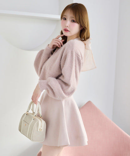 2WAY羽毛開衫套裝後系蝴蝶結針織迷你連衣裙