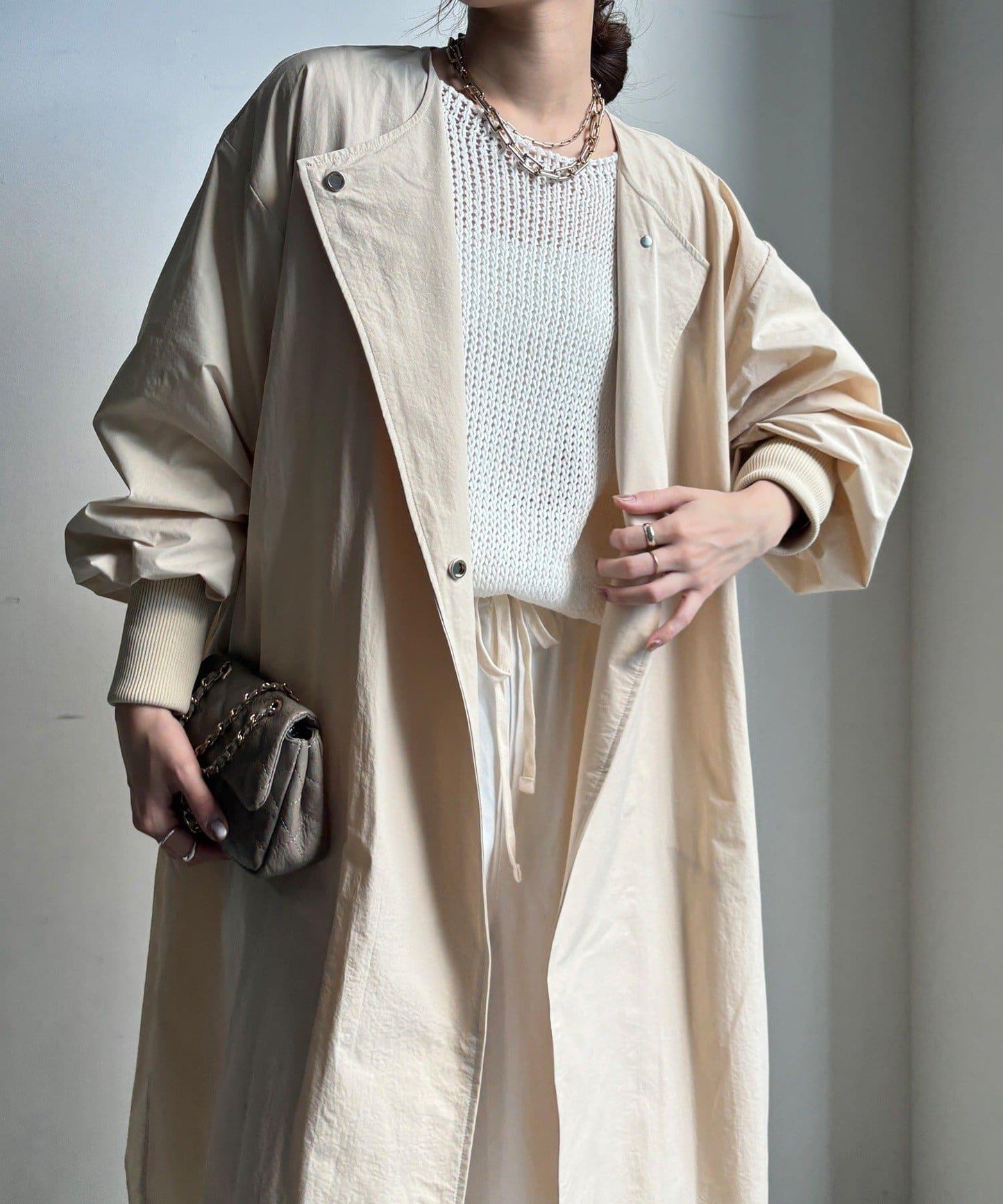 袖口羅紋輕薄大衣