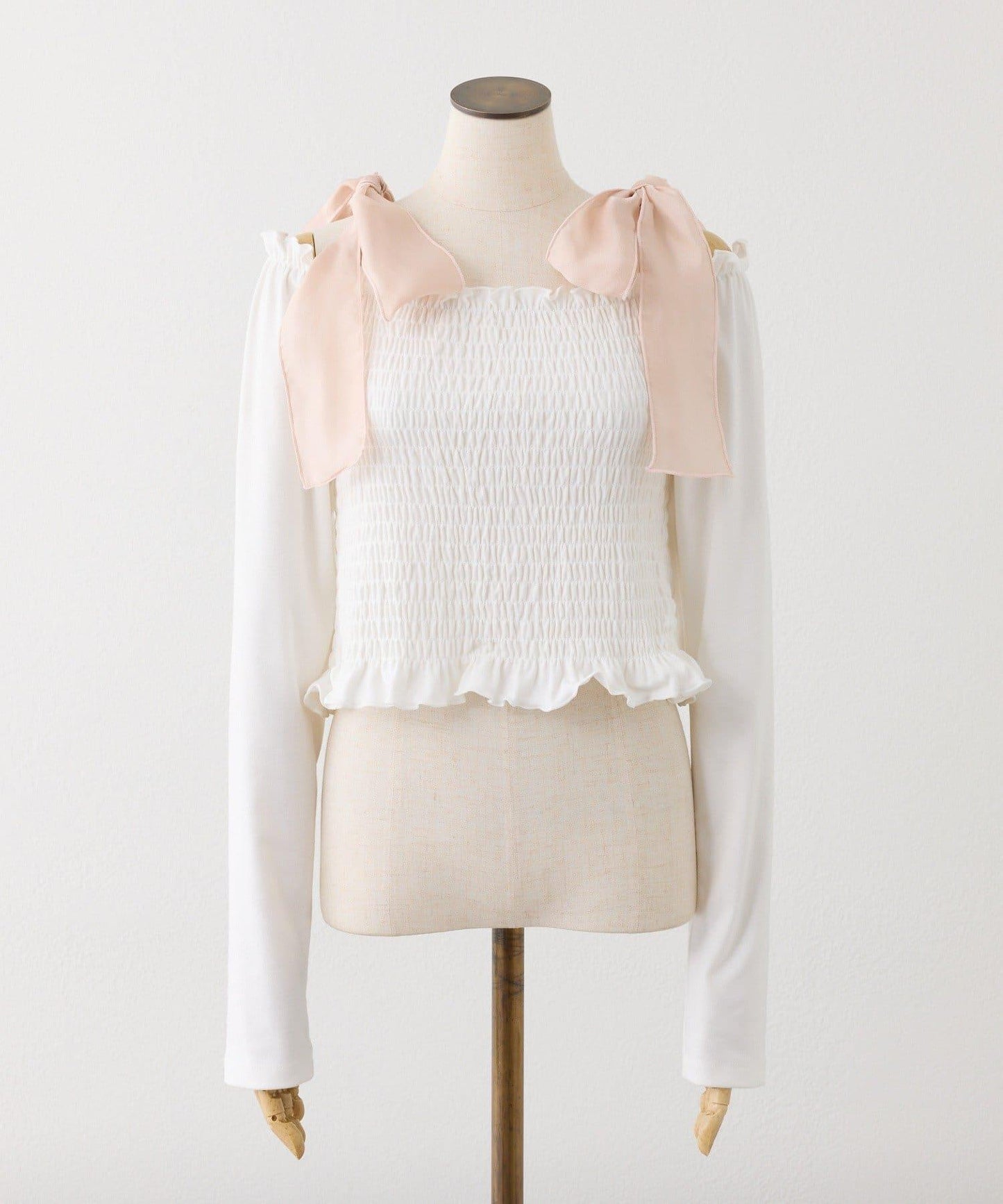 肩帶蝴蝶結褶皺上衣