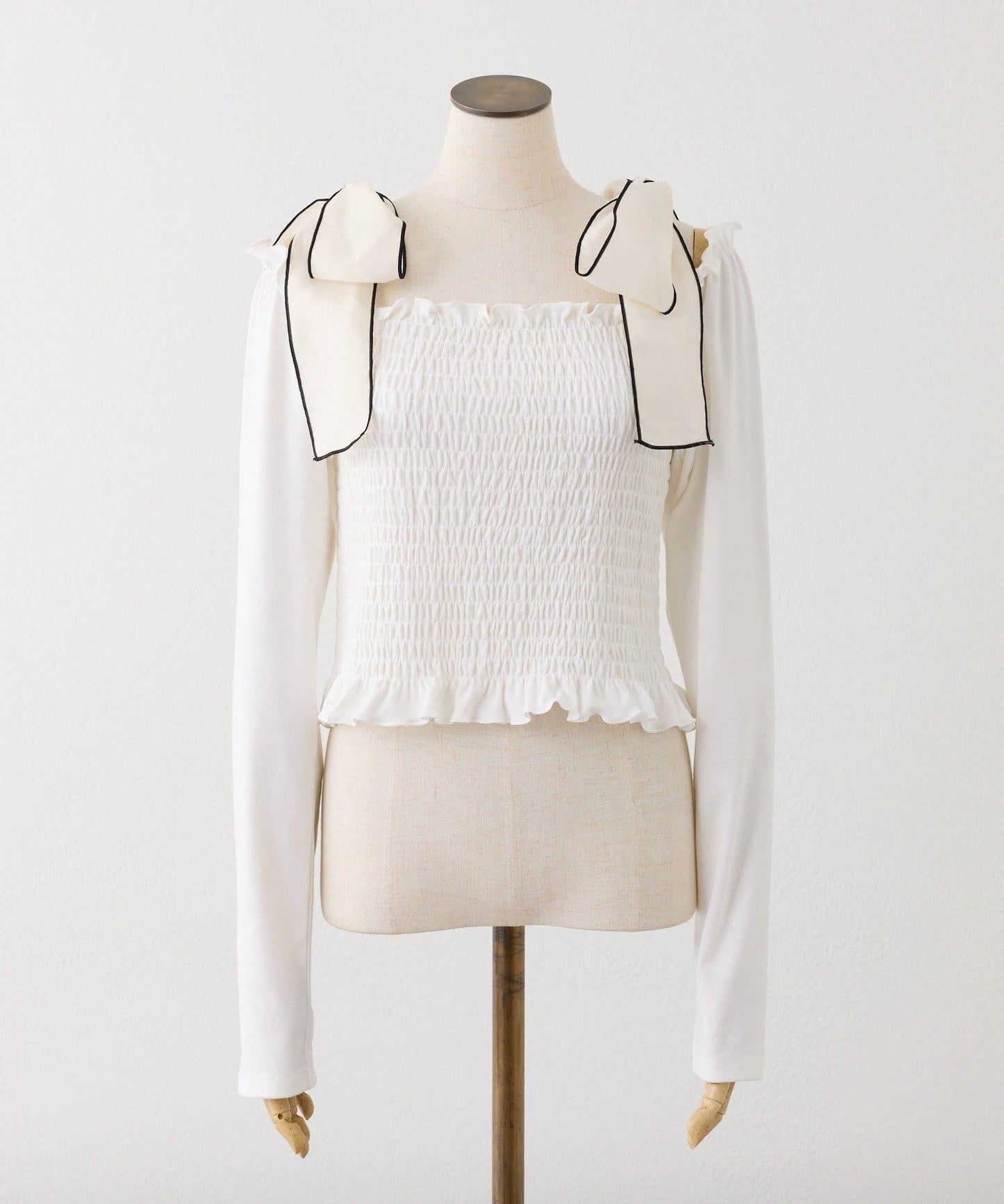 肩帶蝴蝶結褶皺上衣