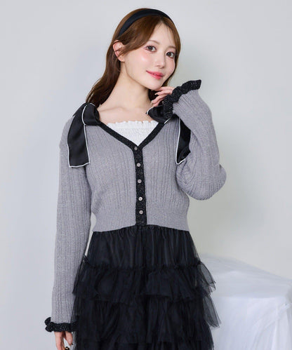 拼色袖針織開衫