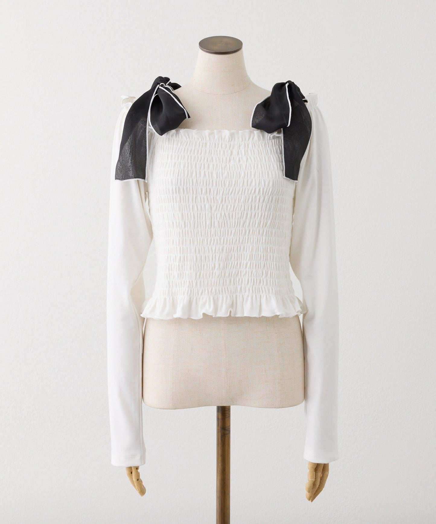 肩帶蝴蝶結褶皺上衣