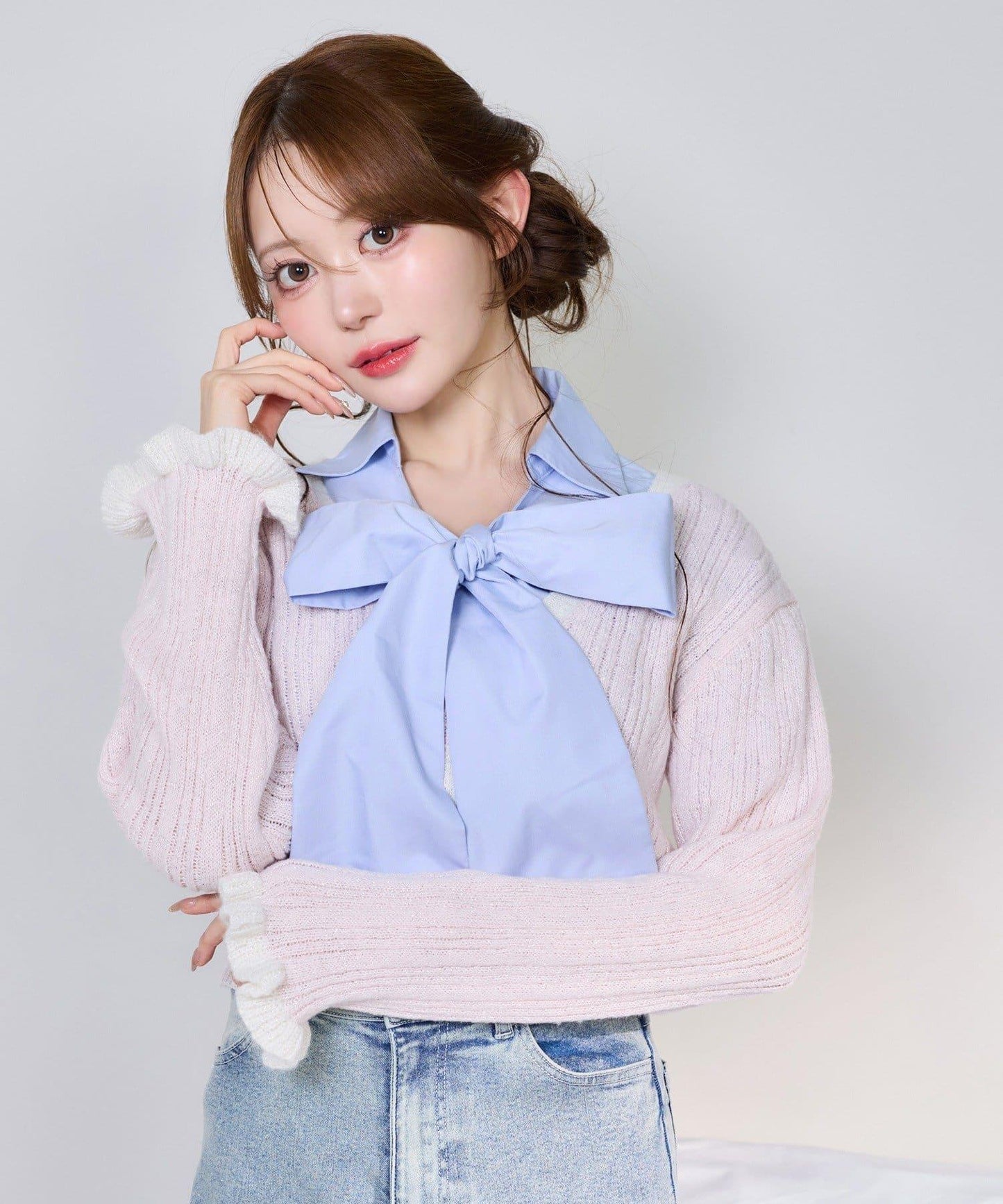 拼色袖針織開衫