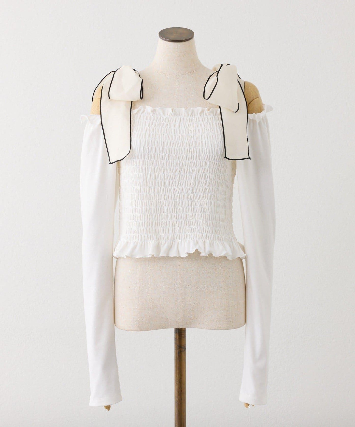 肩帶蝴蝶結褶皺上衣