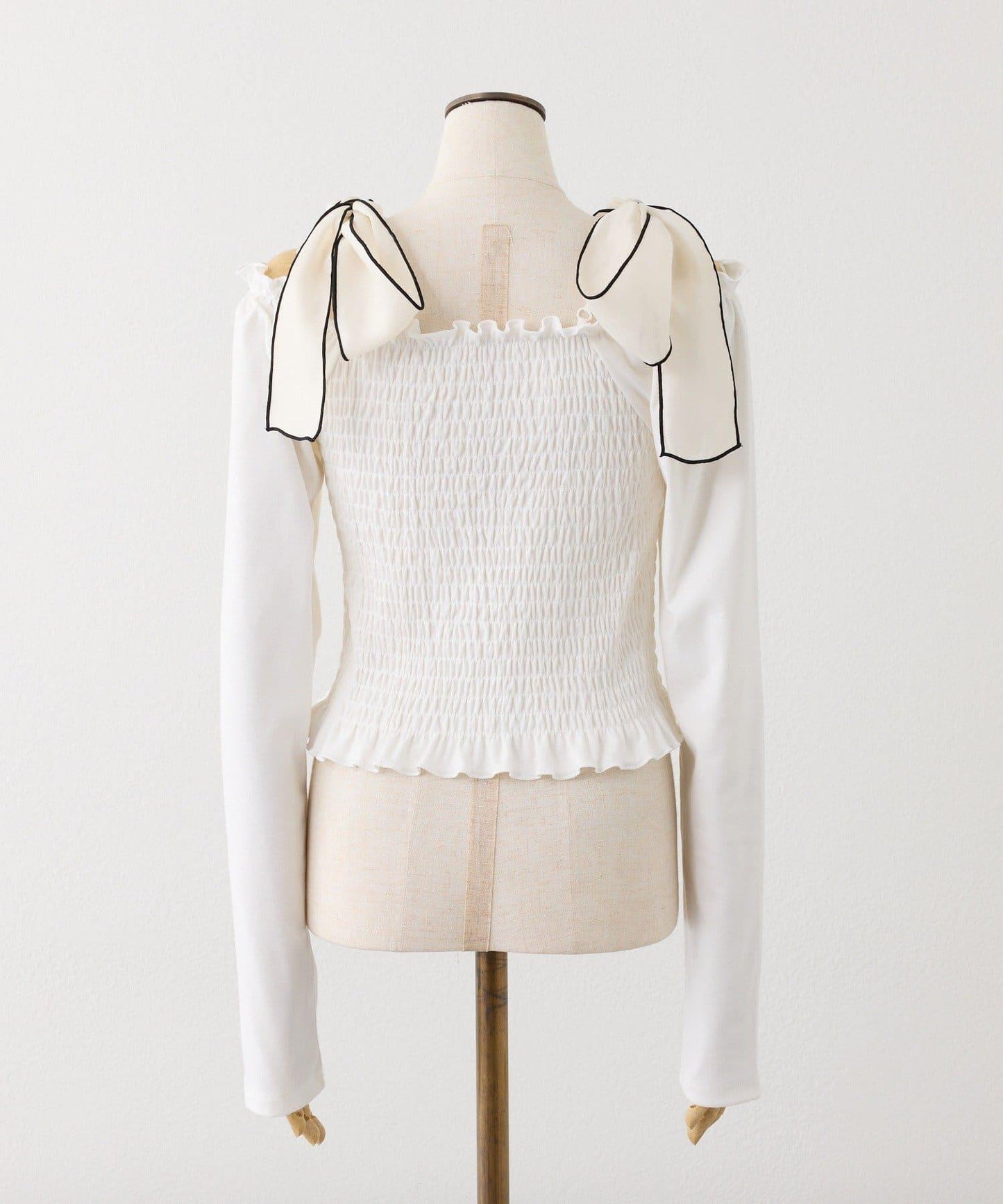 肩帶蝴蝶結褶皺上衣