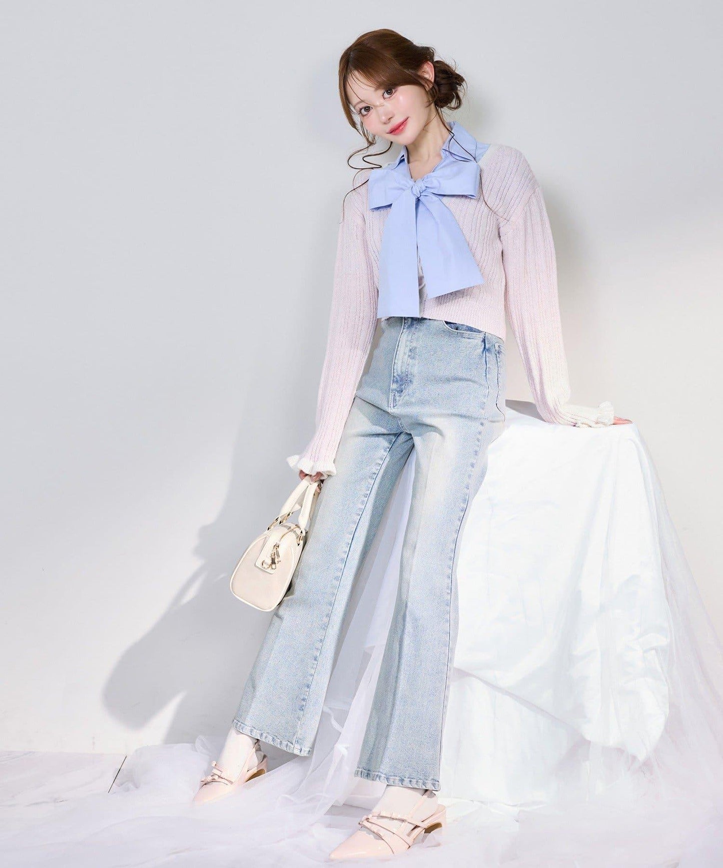 拼色袖針織開衫