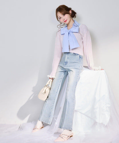 拼色袖針織開衫