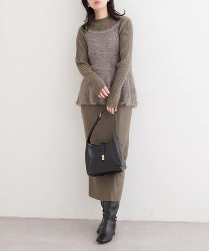 露背荷葉邊吊帶背心+針織連衣裙