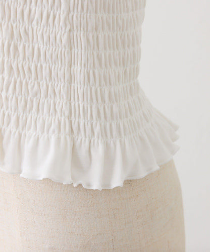 肩帶蝴蝶結褶皺上衣