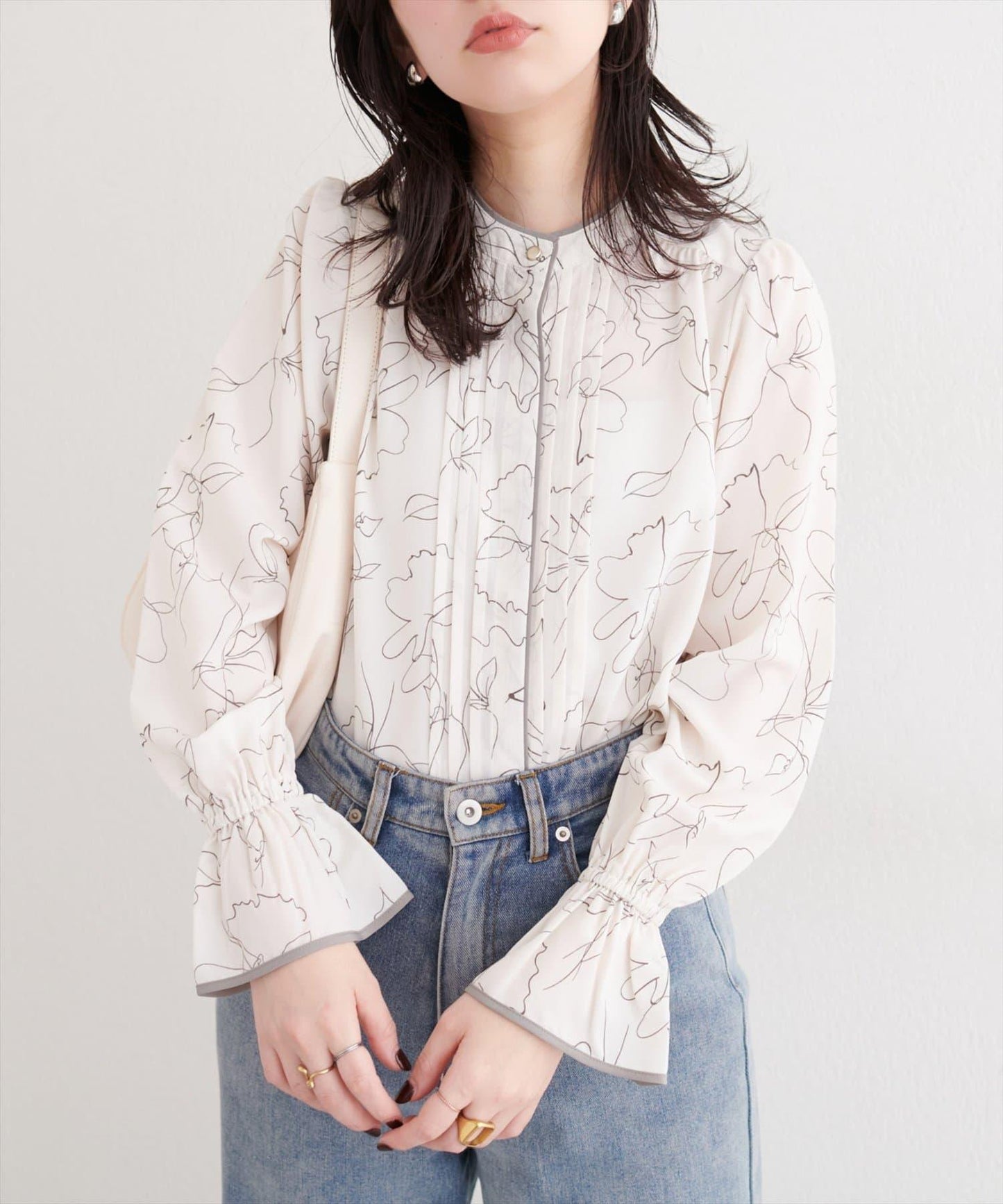 拼色滾邊褶皺女襯衫