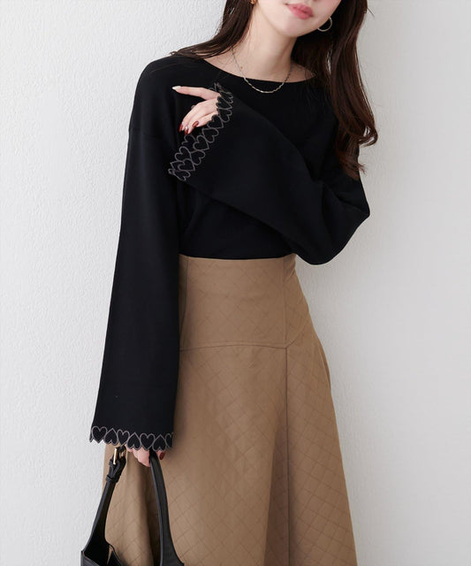 愛心袖短款針織套頭衫