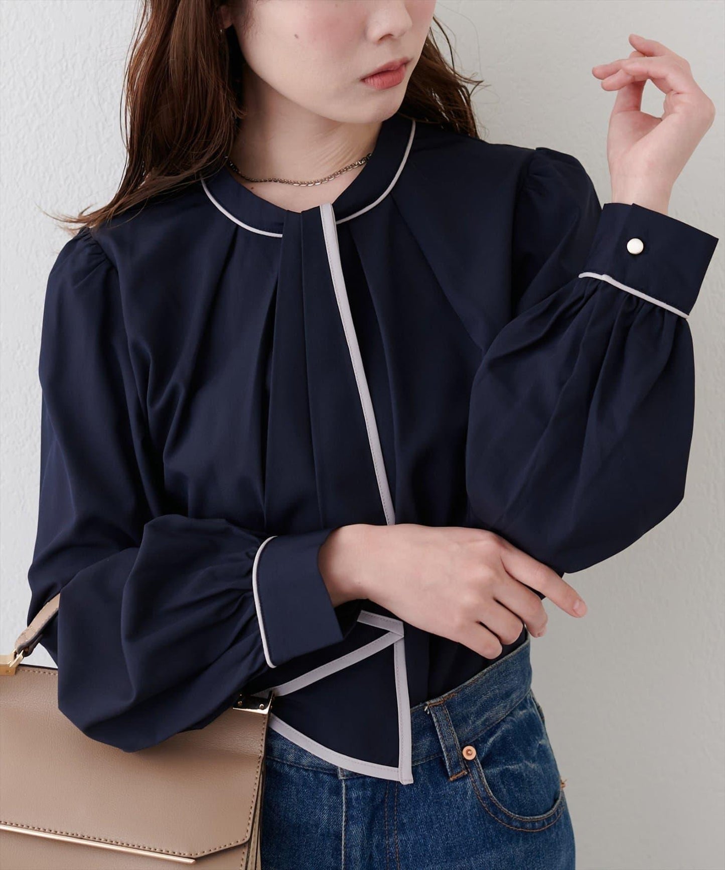 拼色蝴蝶結兩穿襯衫