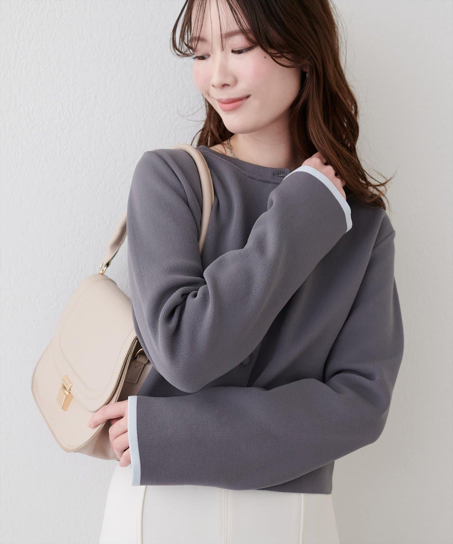 袖口拼色短款開衫