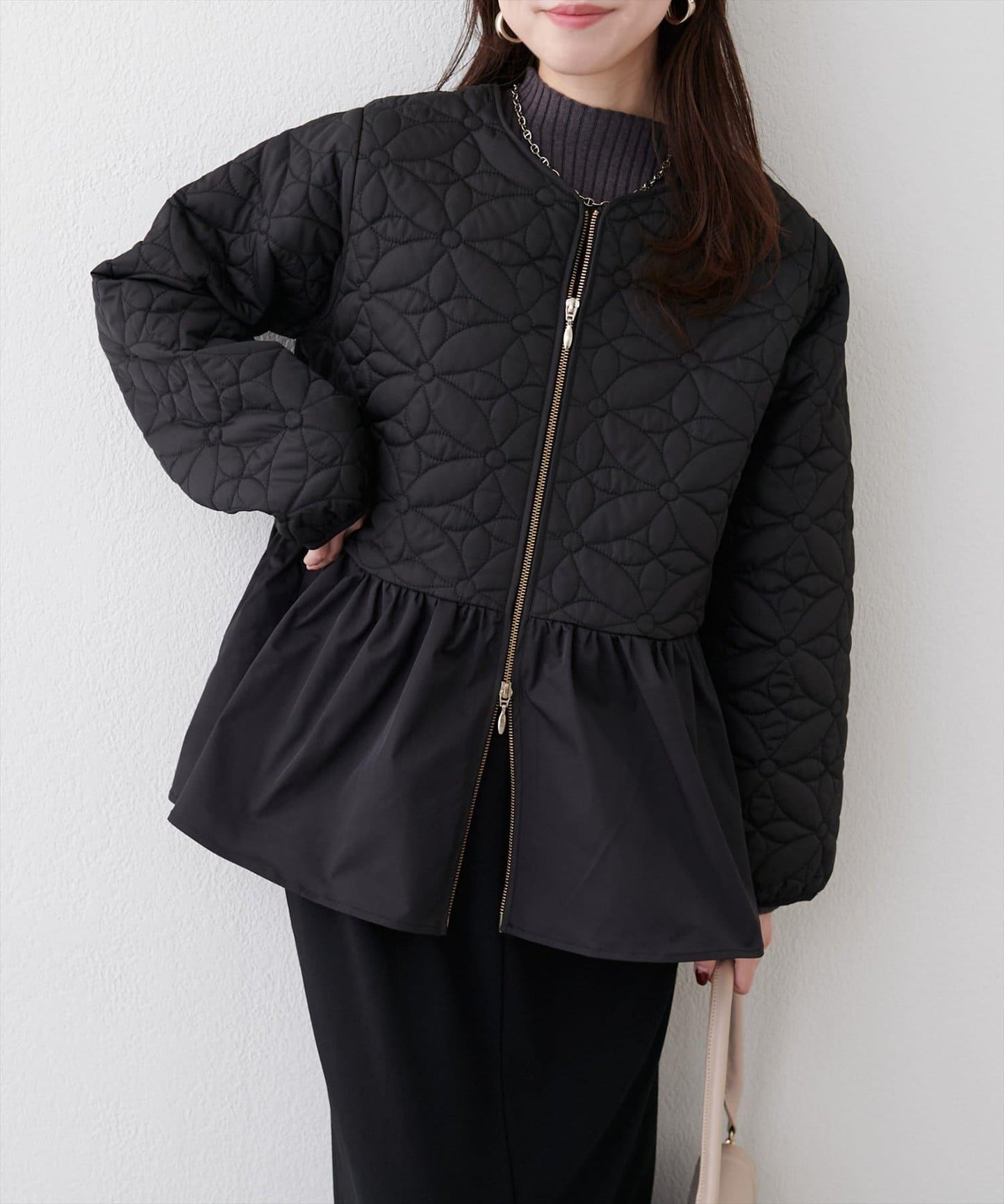 花卉絎縫荷葉邊短外套