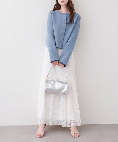 袖口拼色短款開衫