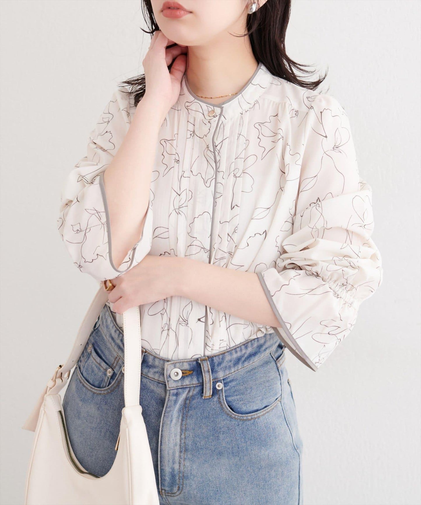 拼色滾邊褶皺女襯衫