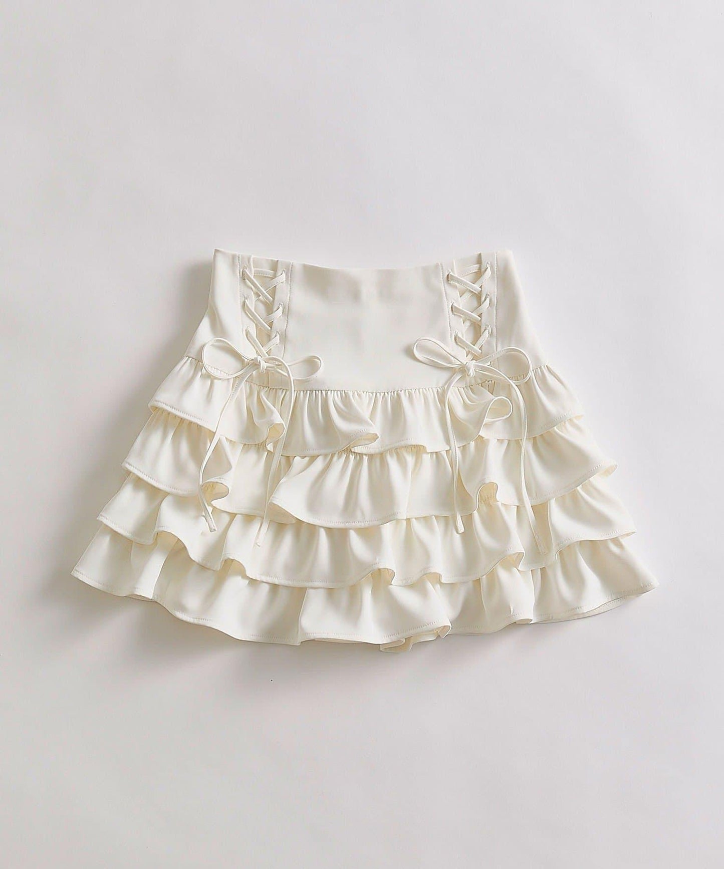 繫帶四層荷葉邊裙