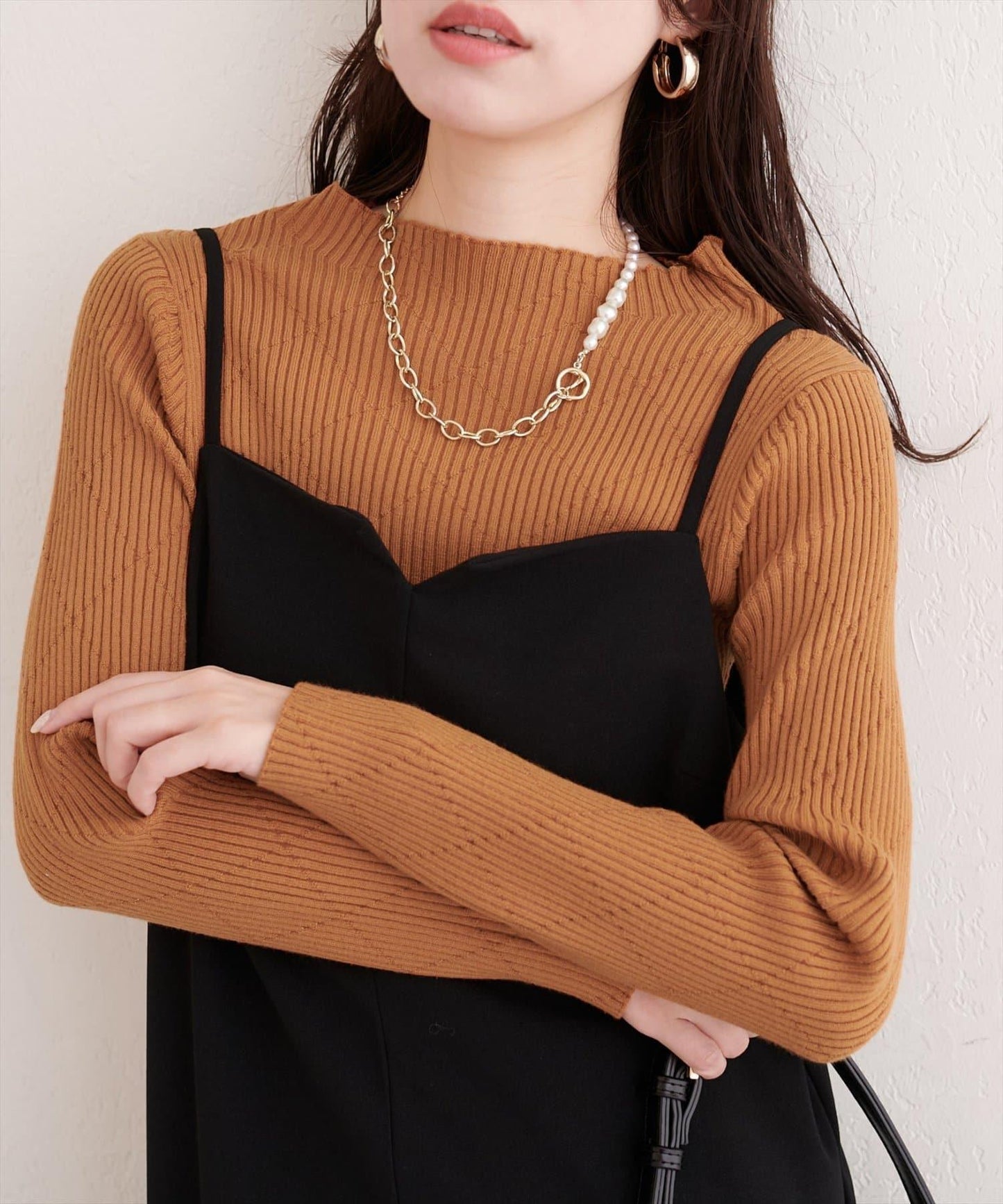 菱形圖案高領羅紋針織衫