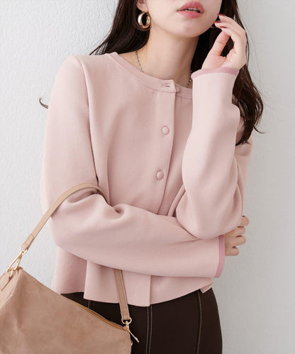 袖口拼色短款開衫