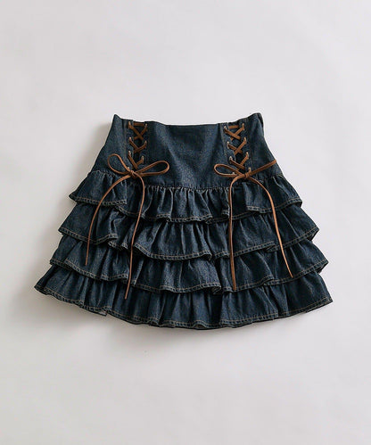 繫帶四層荷葉邊裙