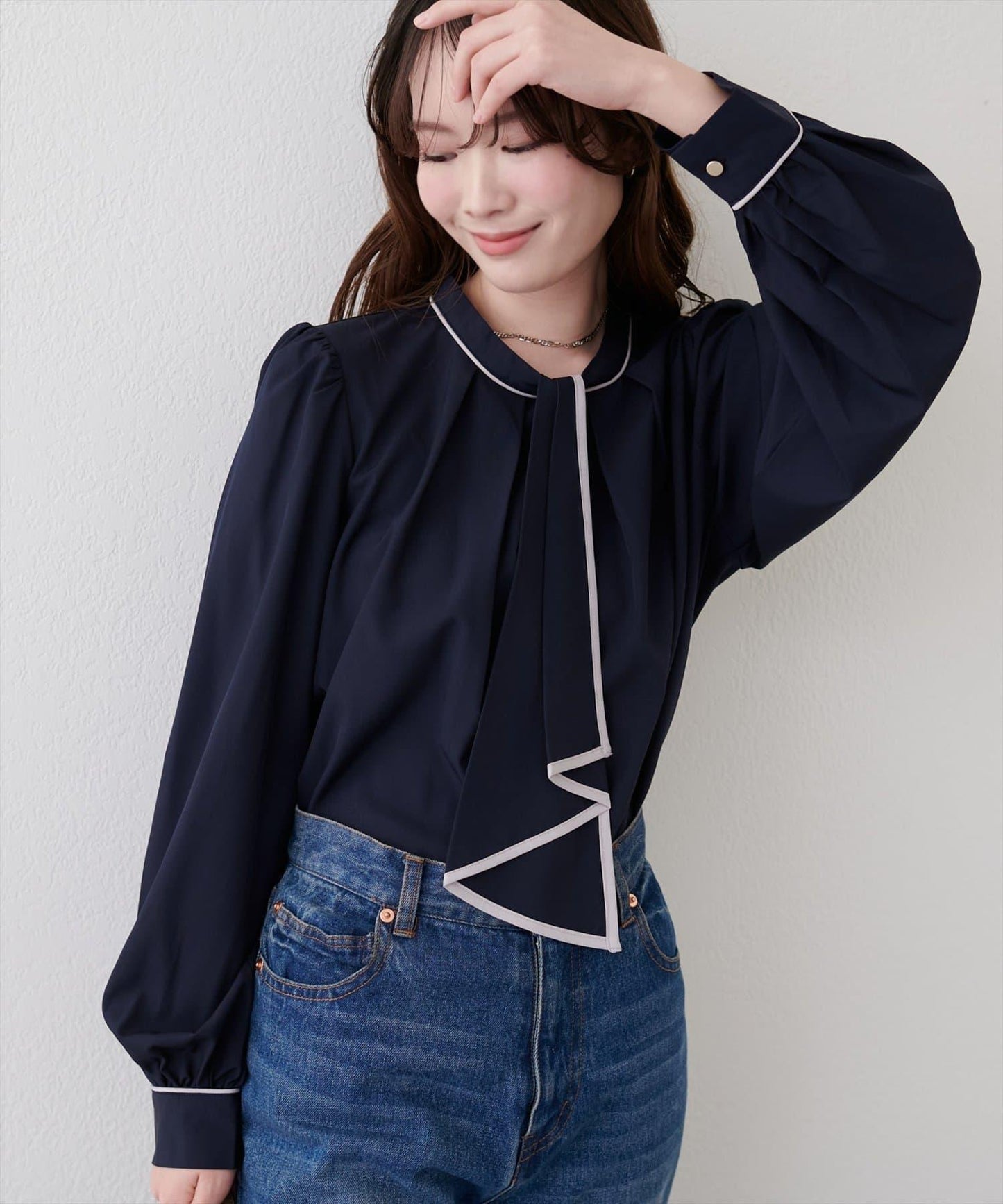 拼色蝴蝶結兩穿襯衫