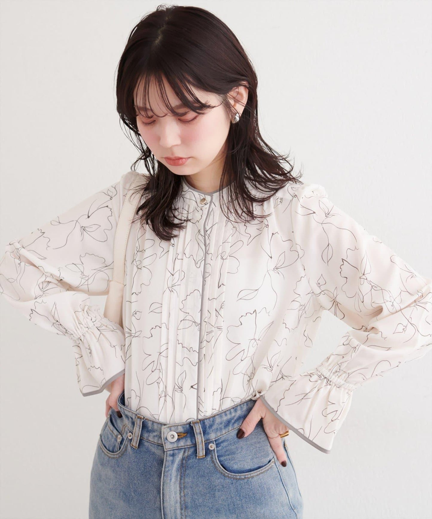 拼色滾邊褶皺女襯衫