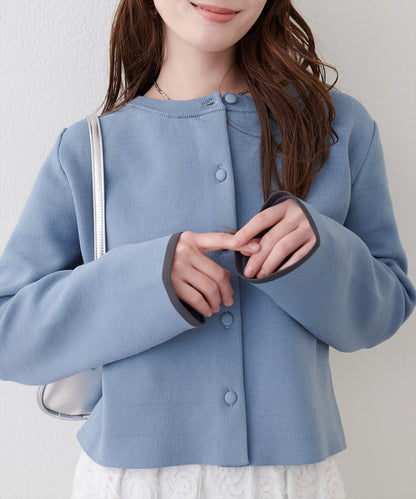 袖口拼色短款開衫