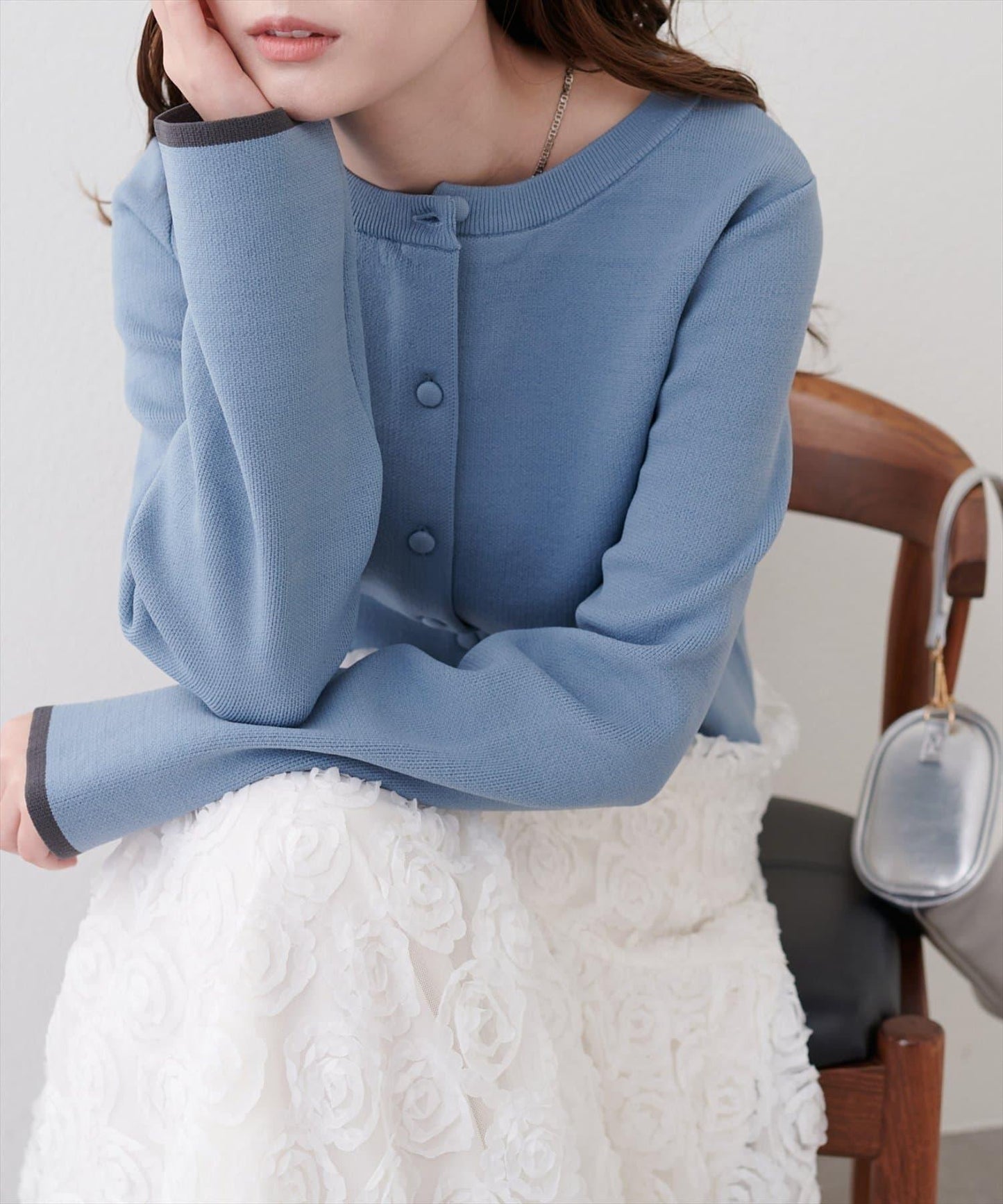 袖口拼色短款開衫